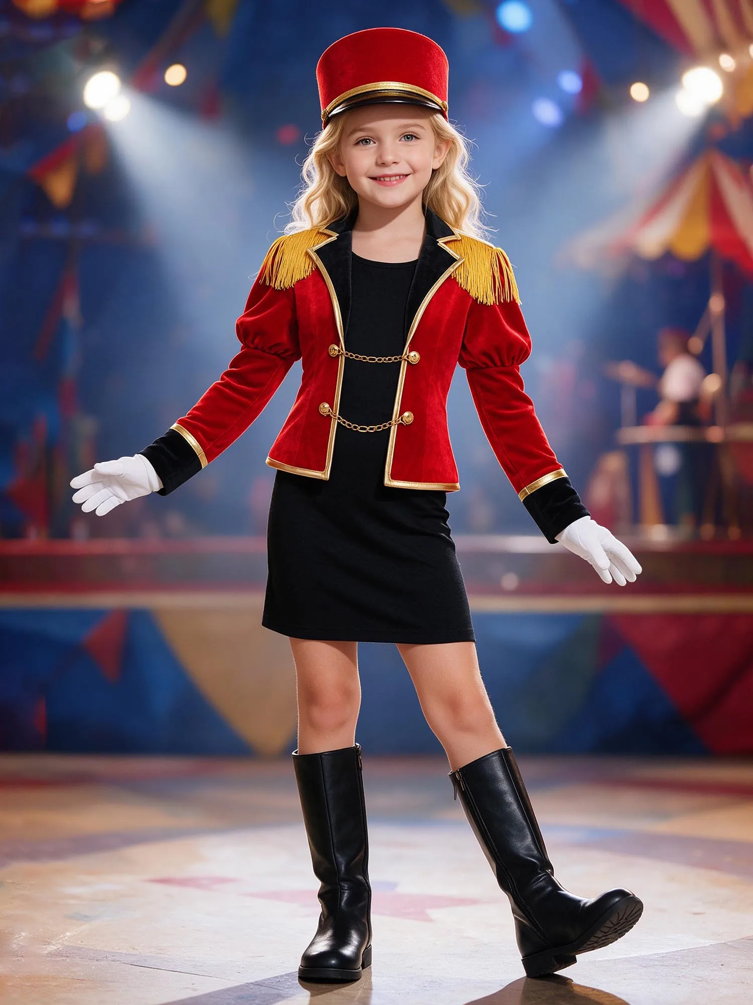 #6-16 Carnival Circus Ringmaster Costume Long Puff Sleeve Fringe Epaulet Jacket Metal Chain Front Coat Halloween Cosplay Costume