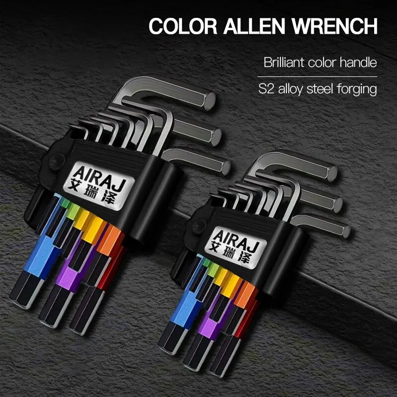 AIRAJ 9Pcs Allen Wrench Set L Type Colorful Double Hex Wrench Multifunctional Short Arm Tool Universal Wrench Tool