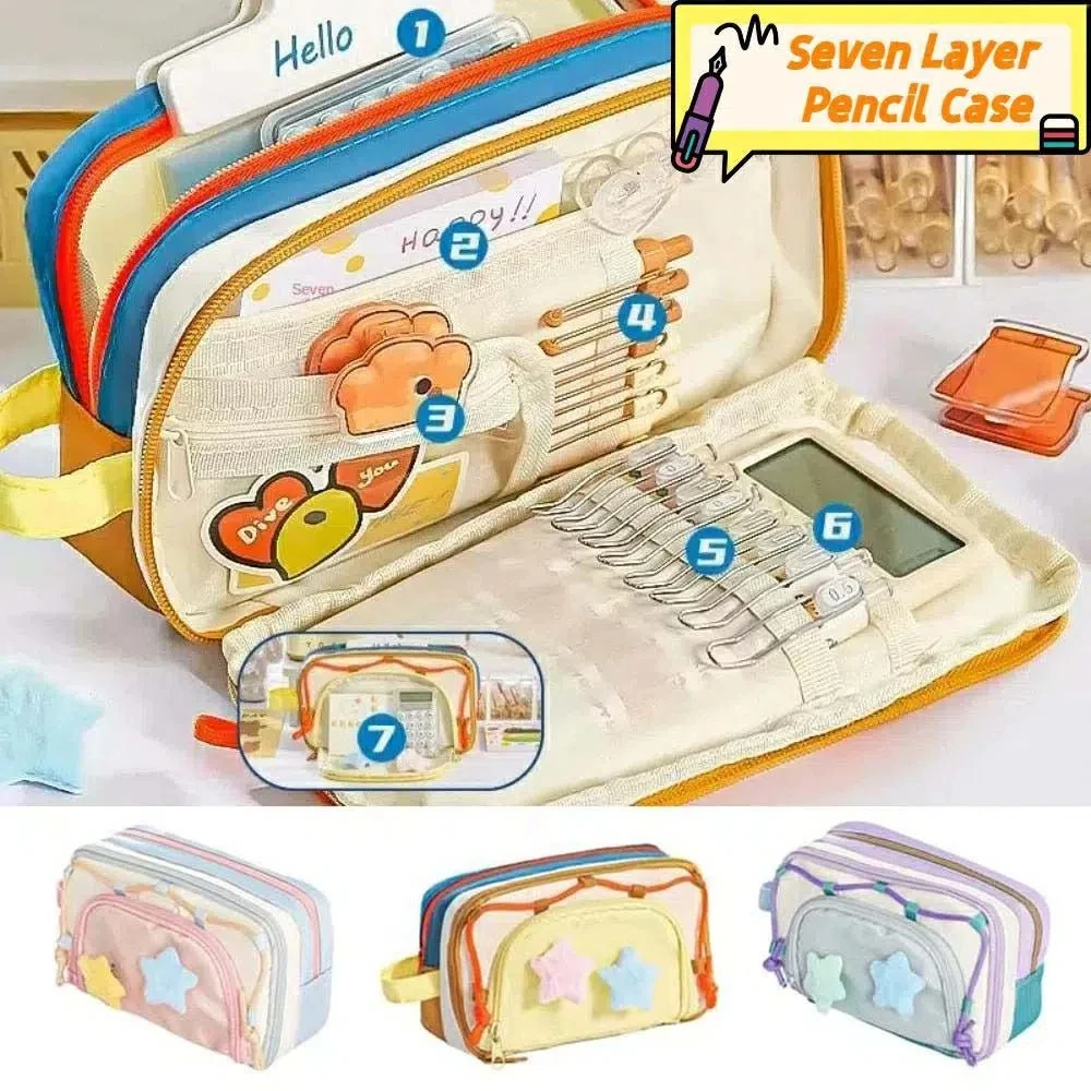 7 Multilayer Y2K Star Stationery Bag Large Capacity Cosmetics Card Pen Korean Pencil Case Y2K Ins Aesthetic Ins Pencil Pouch