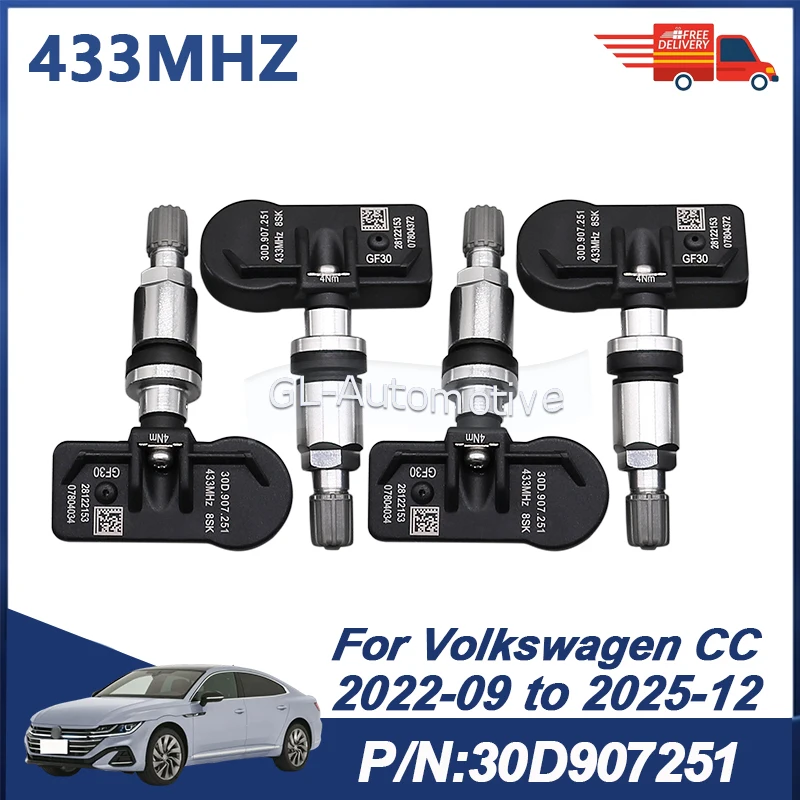 

TPMS Sensor Tire Pressure Monitoring Sensor For Volkswagen CC 2022-2025 433MHZ 4PCS 30D907251