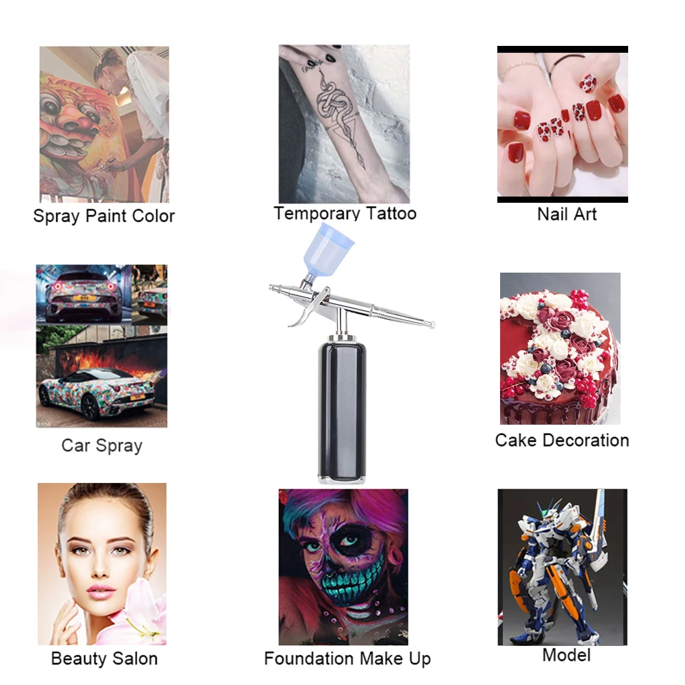 

Portable Mini Cordless Airbrush Set with Compressor Gun Kit for Makeup Painting Cake Decorating Nail Design Tattoo Coloring