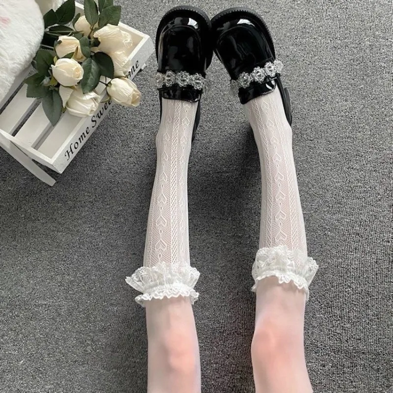 

New Vintage Lace Love Calf Socks Fashion Lolita Girl Cartoon Cute Black and White Mid Tube Stocking Dance Ballet Sox Accessories