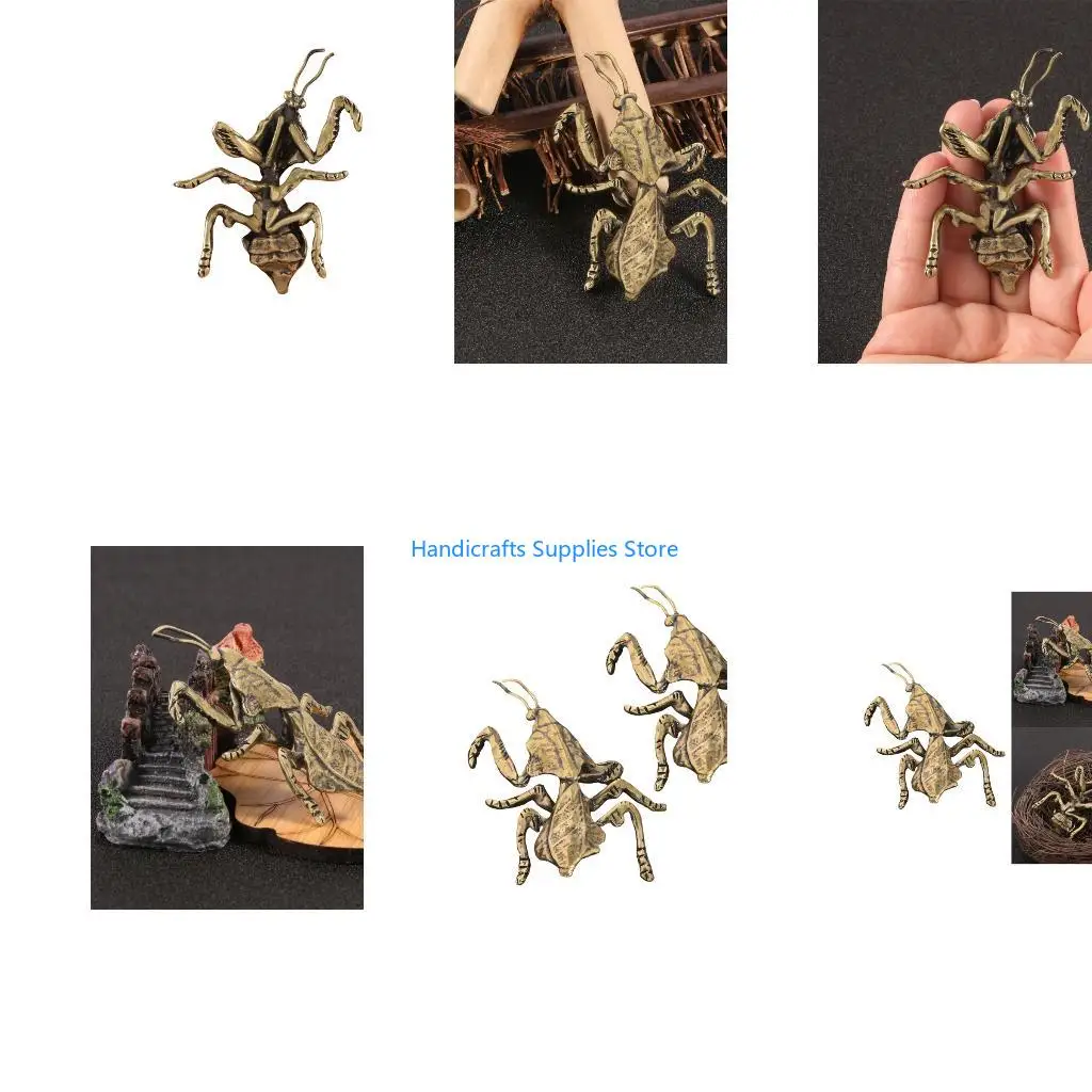 R1WA Artistic Brasses Praying Mantis Figurine with Detailed Carving Paperweight Gift