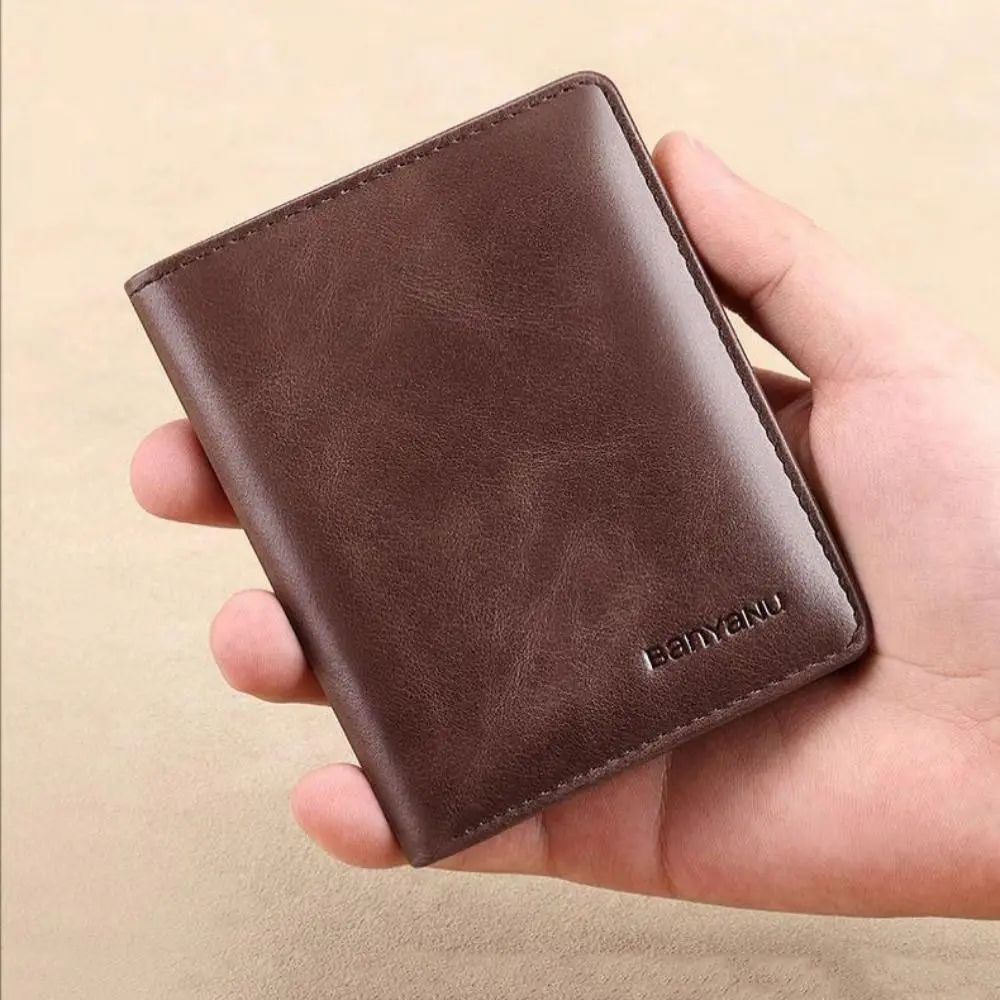 

Vintage Leather Mini Wallets for Men Fashion Black Khaki RFID Card Holder Money Clip Slim Male Purse Men's Wallet Bag