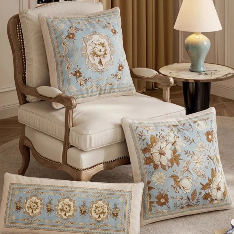 European Blue Pillows Luxury Velvet Cushion Case Country Style Soft Square Decorative Pillow Cover For Sofa Chair Home Decorate