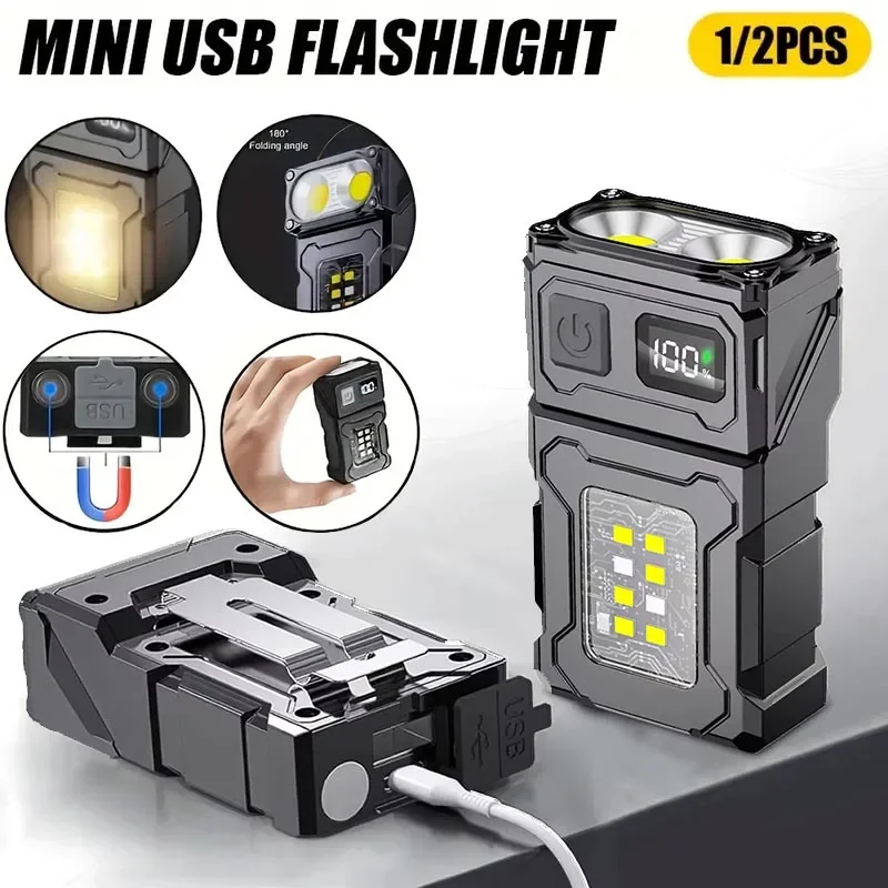 Portable LED COB Flashlight Rechargable Lantern Portable Side COB Torch with Hat Clip Torch for Outdoor Camping Emergency Lamp
