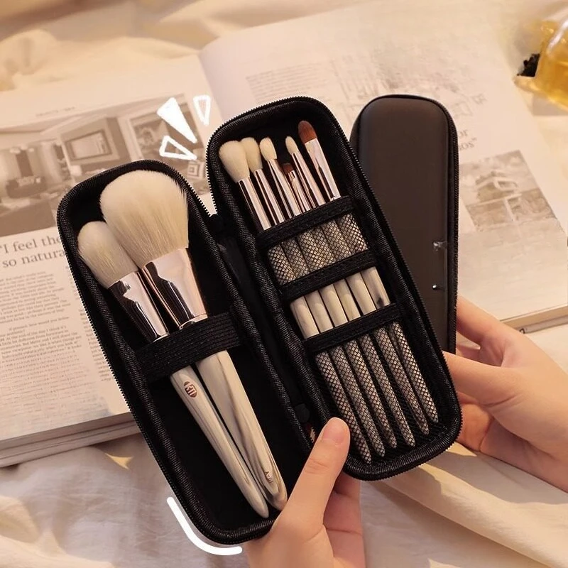 Black Cosmetic Storage Bags Waterproof Double Zipper Makeup Brushes Case Women Bag Portable Travel Brush Holder Pen Case Box