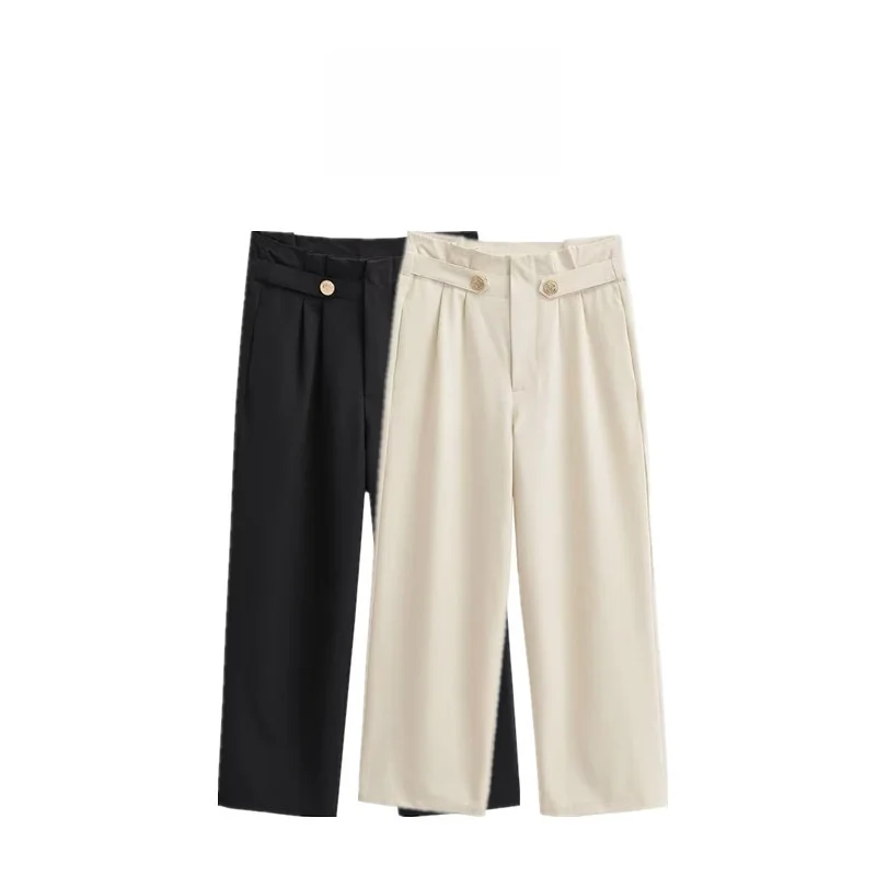 Faionable белый узел, украшенный бумажным мешком, брюки с высокой талией, широкие повседневные брюки для женщин, летнее новое поступление