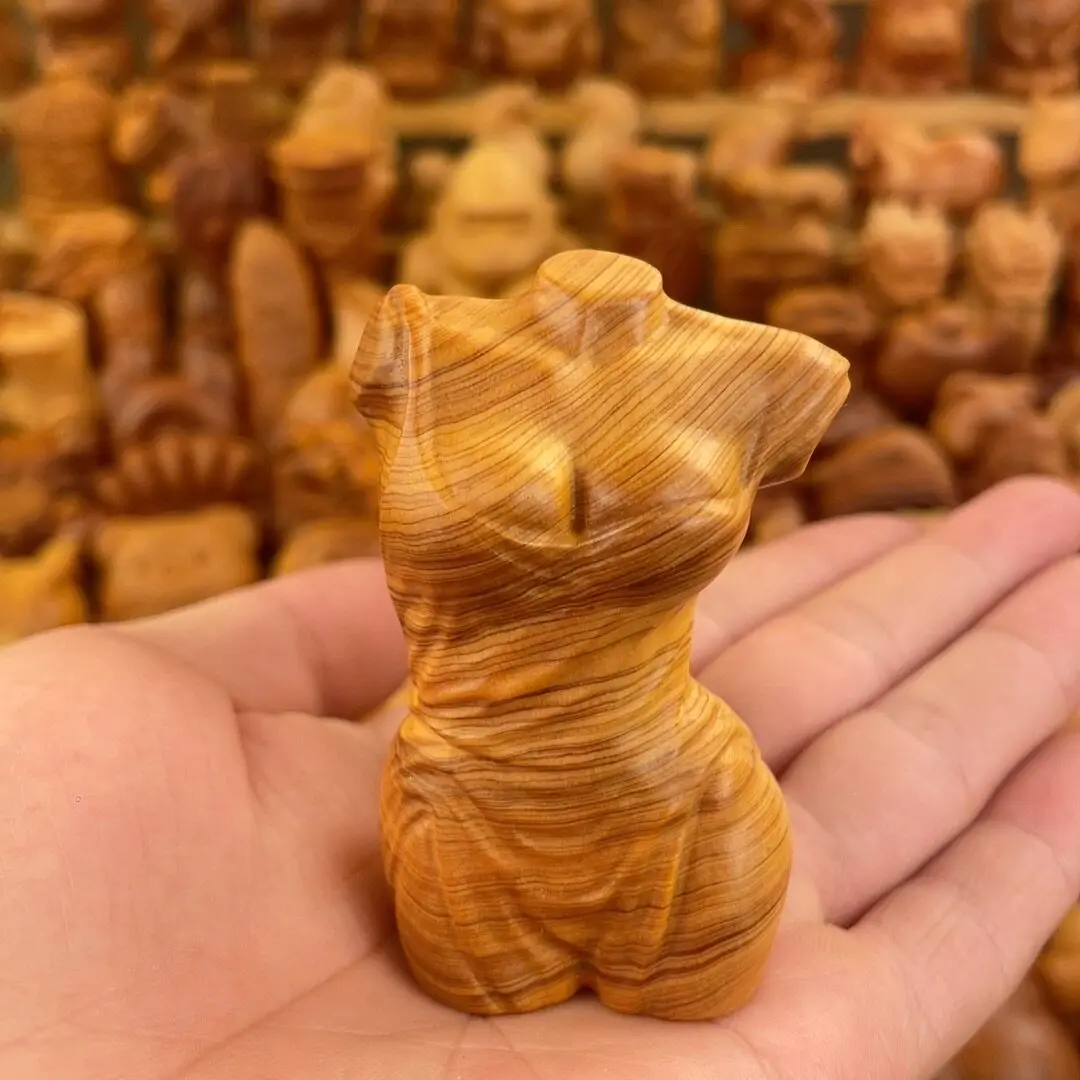 Natural Thuja Wood Female Body Torso Hand Carved Figurine Solid Wood Curvy Beauty Body Sculpture Desktop Decor Hand Piece