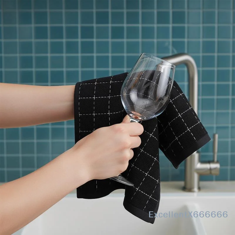 

12 Pack Super Absorbent Kitchen Towels Checkered Pattern Soft Cotton Dish Cloths for Home Cleaning Efficiency