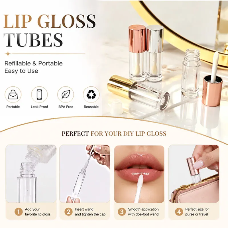 10-40Pcs 1.2ML Empty Transparent Lip Gloss Tubes Gold Mini Plastic Lip Balm Tube Lipstick Sample Cosmetic Storage Containers
