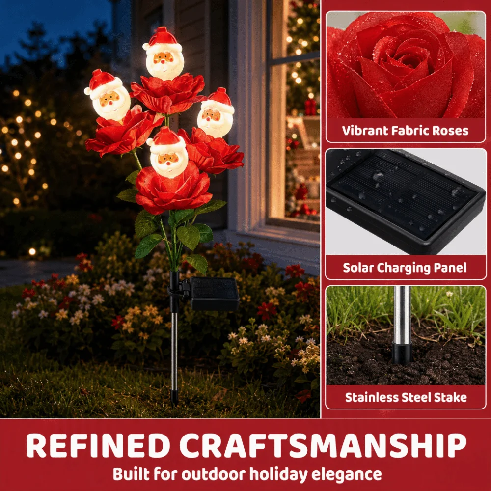 Solar Powered Solar Christmas Lights LED Waterproof Garden Stake Lights Snowman Design Rose Design Christmas Decorative Lights