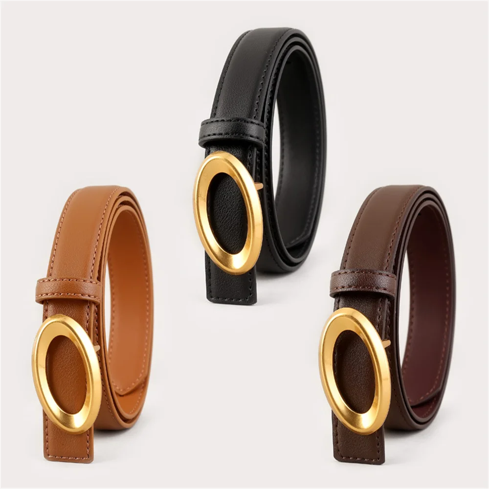 

Женский ремень из натуральной кожи с круглой пряжкой из воловьей кожи. Простой и универсальный ремень с джинсами. Повседневный ремень.