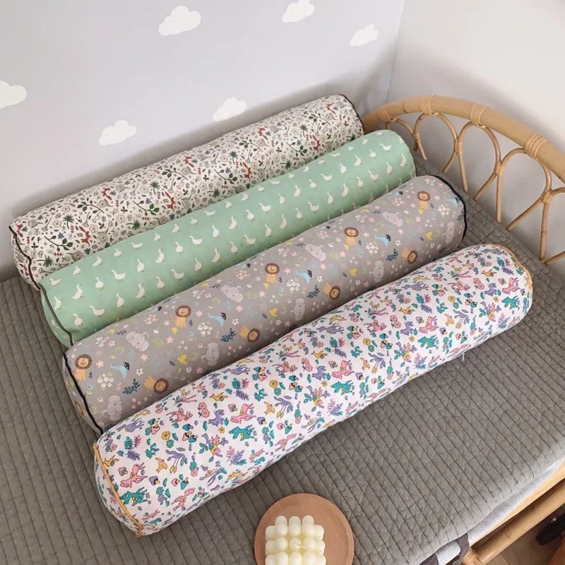 Children's cylindrical bed surround cartoon animal plaid pure cotton long strip sleeping clip leg pillow, detachable and