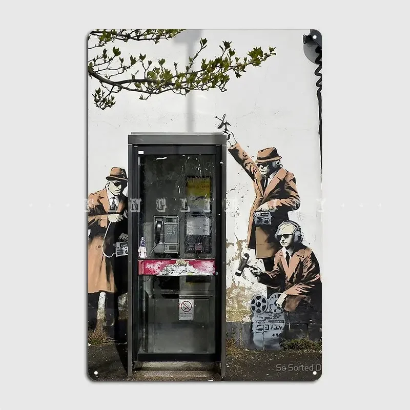 Banksy Cheltenham Telephone Box Spies Metal Plaque Poster Cinema Kitchen Club Bar Plaques Funny Tin Sign Poster