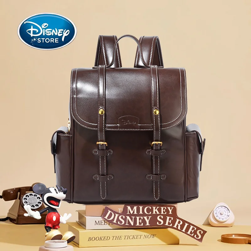 Disney Brown Mickey Retro Academy Style Backpack Student Girl Portable Large Capacity Backpack Double Shoulder Bag Birthday Gift