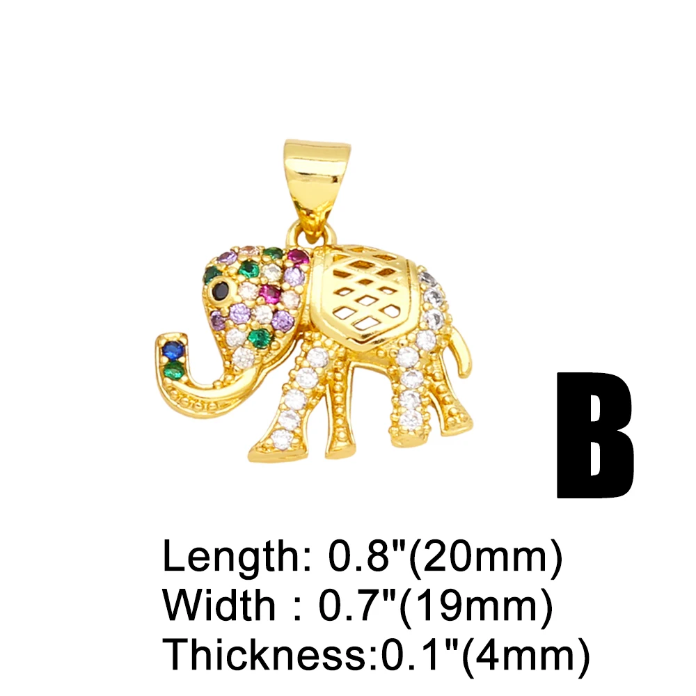 OCESRIO Multicolor Zircon Bear Pendant for Necklace Copper Gold Plated Cap Elephant Animal Jewelry Making Component pdtb008