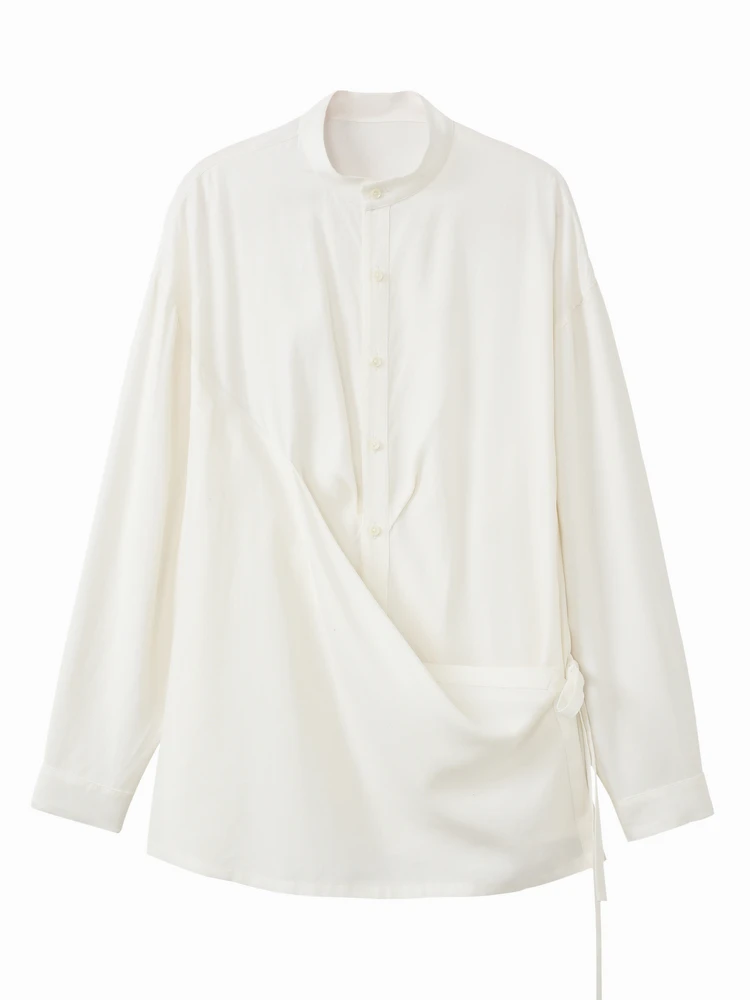 

VAPOURBLUE Original Design Chinese Style Stand Collar Layered Structure Linen Shirt Loose Fit Long Sleeve Skin-friendly Breat...