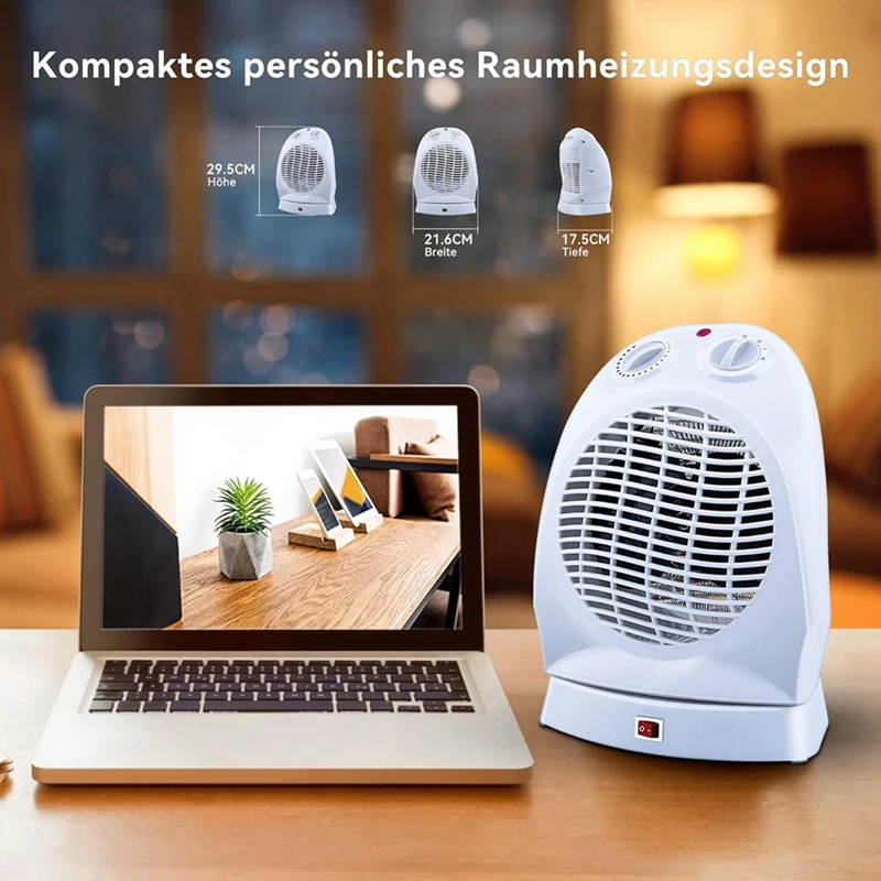 Fan Heater Energy-Saving, 2000 W, 120° Portable Fan Heater With 2 Heat Settings, Adjustable Thermostat, EU Plug