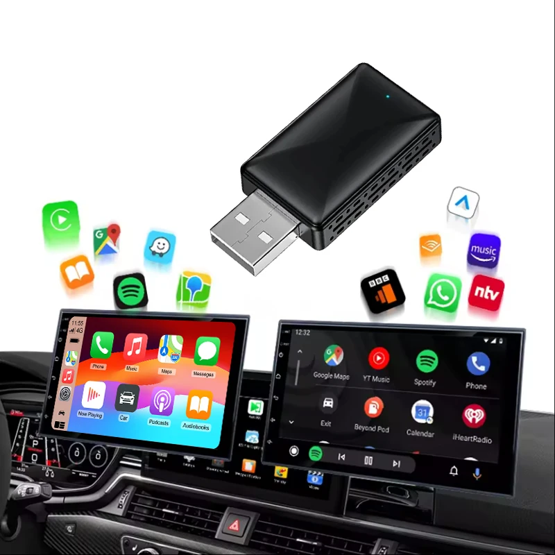 Wireless CarPlay android auto adapter 2 in 1 box port support Youtube Netflix