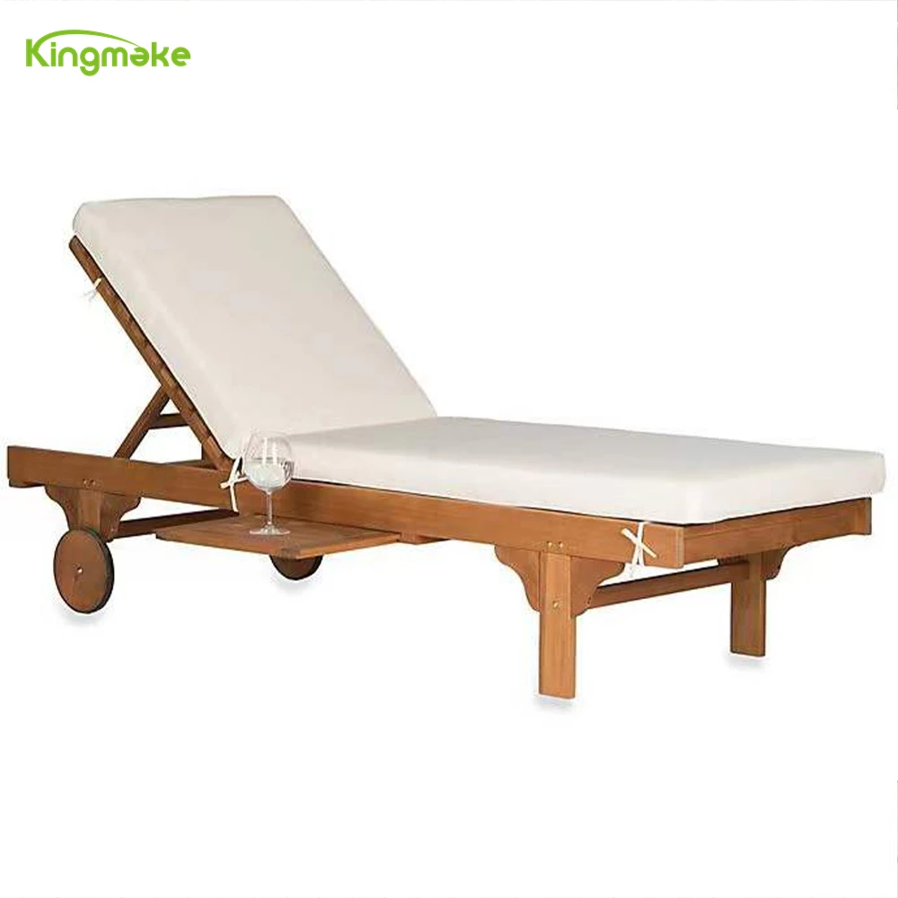 High Quality Solid Wood Sun Loungers with Wheels, Removable, Hotel Garden Swimming Pool Teak Sun Bed Outdoor Beach Lounge Chair