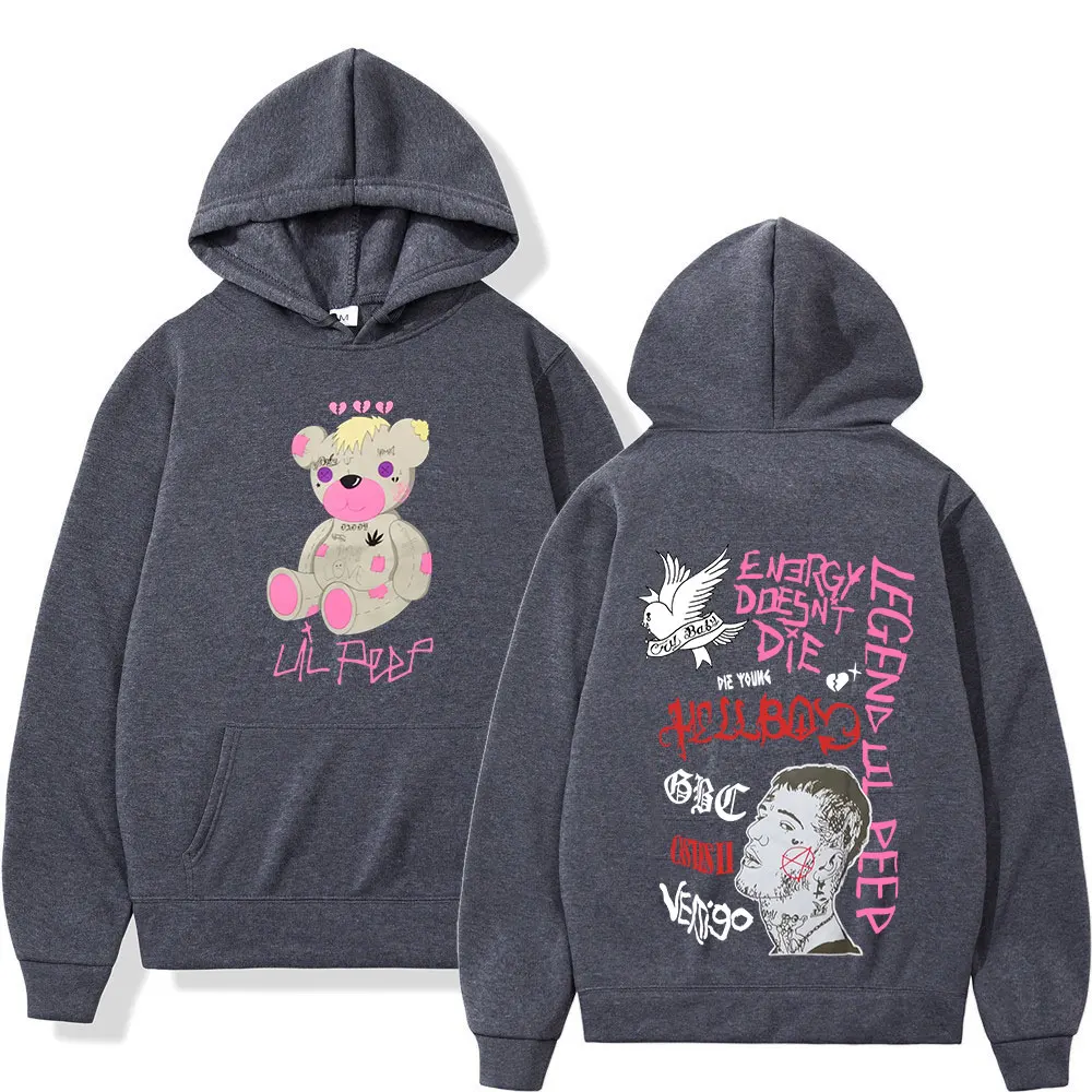Rapper Lil Peep CryBaby Hellboy Bear Hoodies Herren Damen Vintage Hip Hop Oversized Sweatshirts Herbst Winter Fleece Warme Pullover – Detail 3
