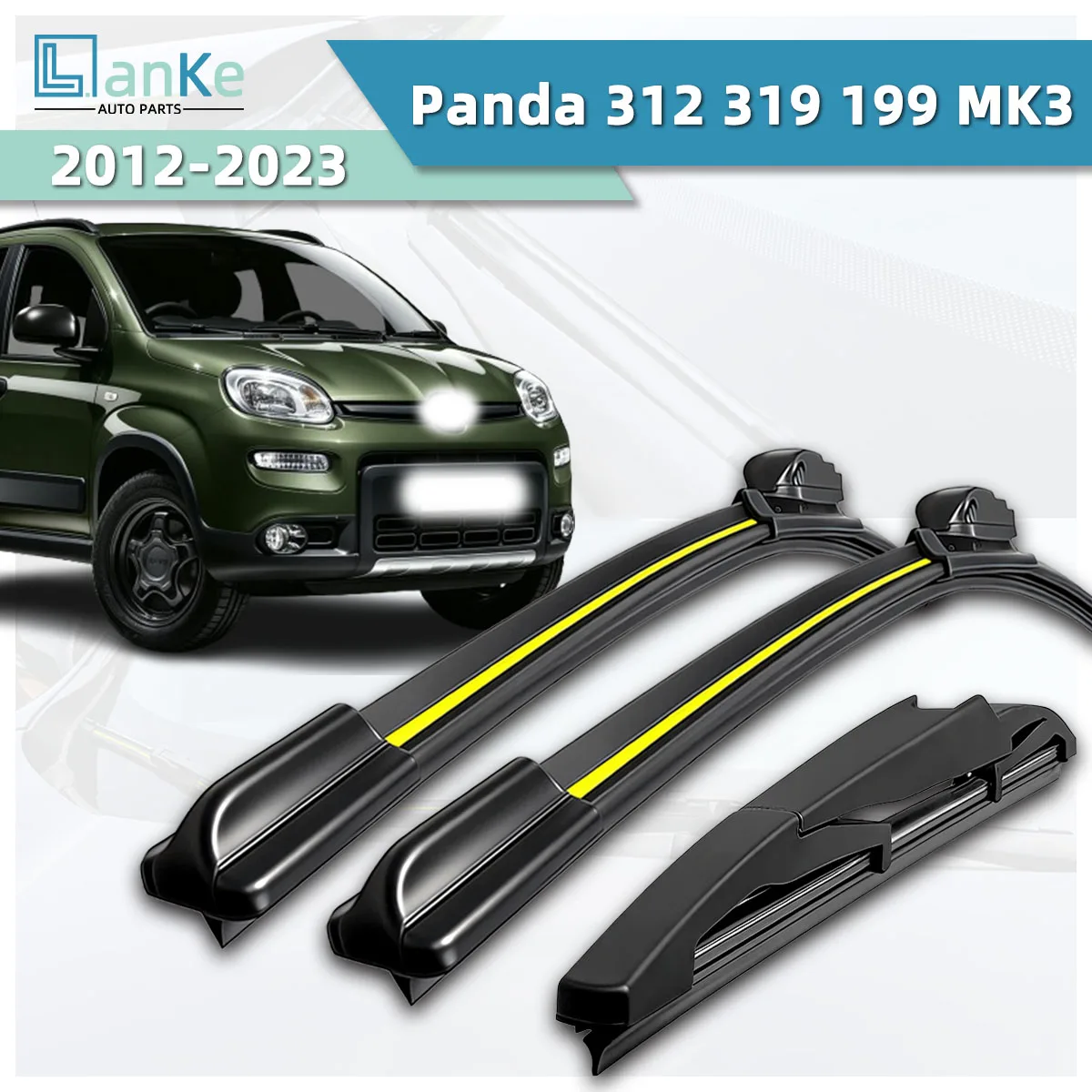 Geeignet für Fiat Panda 312 319 199 MK3 (2012-2023) Auto-Wischerblätter aus Naturkautschuk, langlebige Frontscheiben-Zweiwegwischer