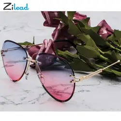 Zilead-gafas De sol De Metal sin montura para mujer, lentes De sol con degradado De Color a la moda, Estilo Vintage