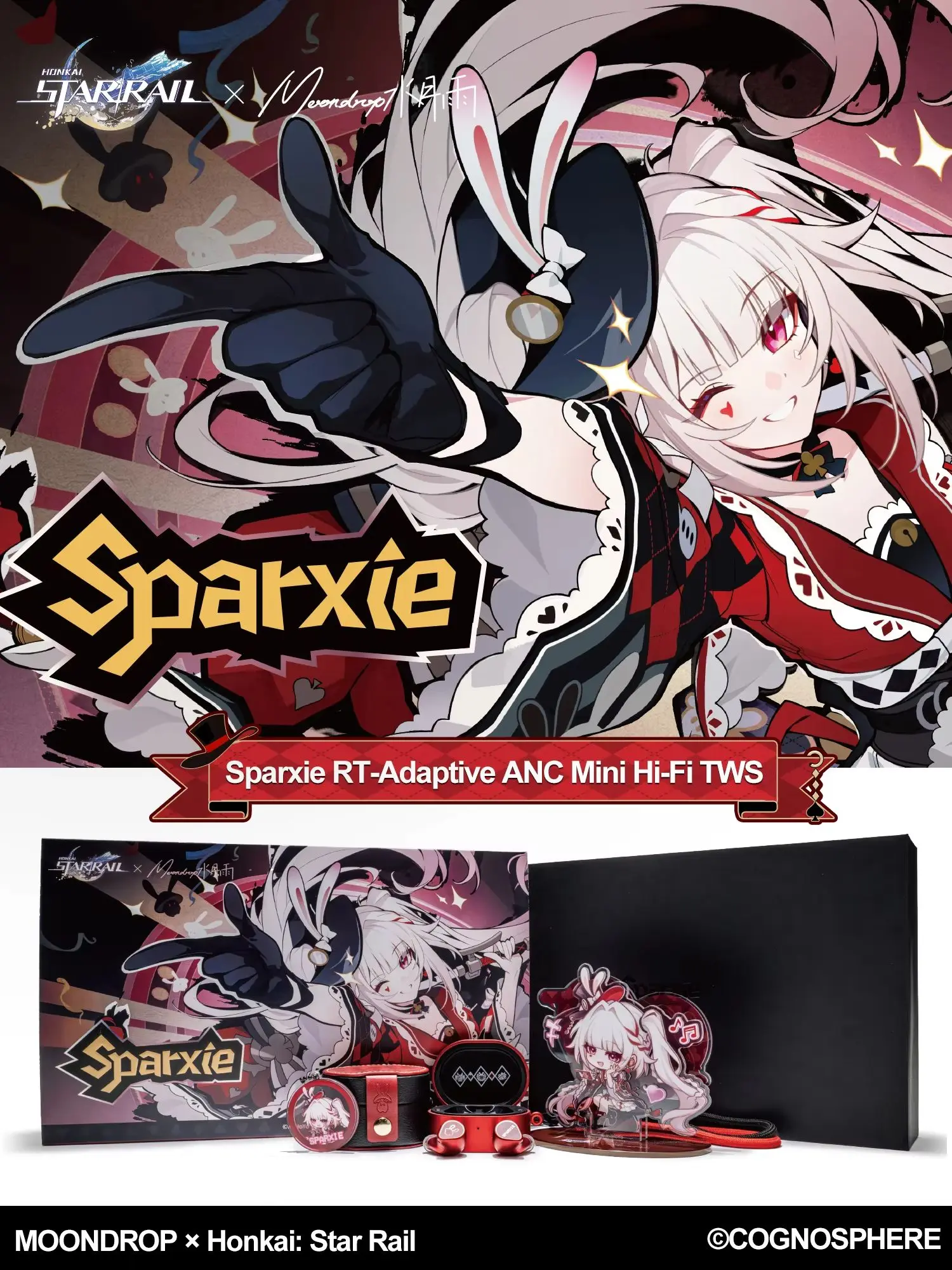 MOONDROP Honkai: Star Rail Sparxie RT – słuchawki bezprzewodowe TWS z technologią adaptacyjnego redukcji szumów (ANC), Bluetooth 6.0, mini, wysokiej jakości dźwięku. — 2