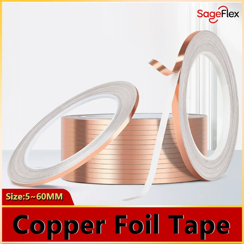 EMI Shielding Single/Double Sided 20m Length Per Roll Copper Foil Conductive Adhesive Tape for Electrical Repair 5-60mm Width