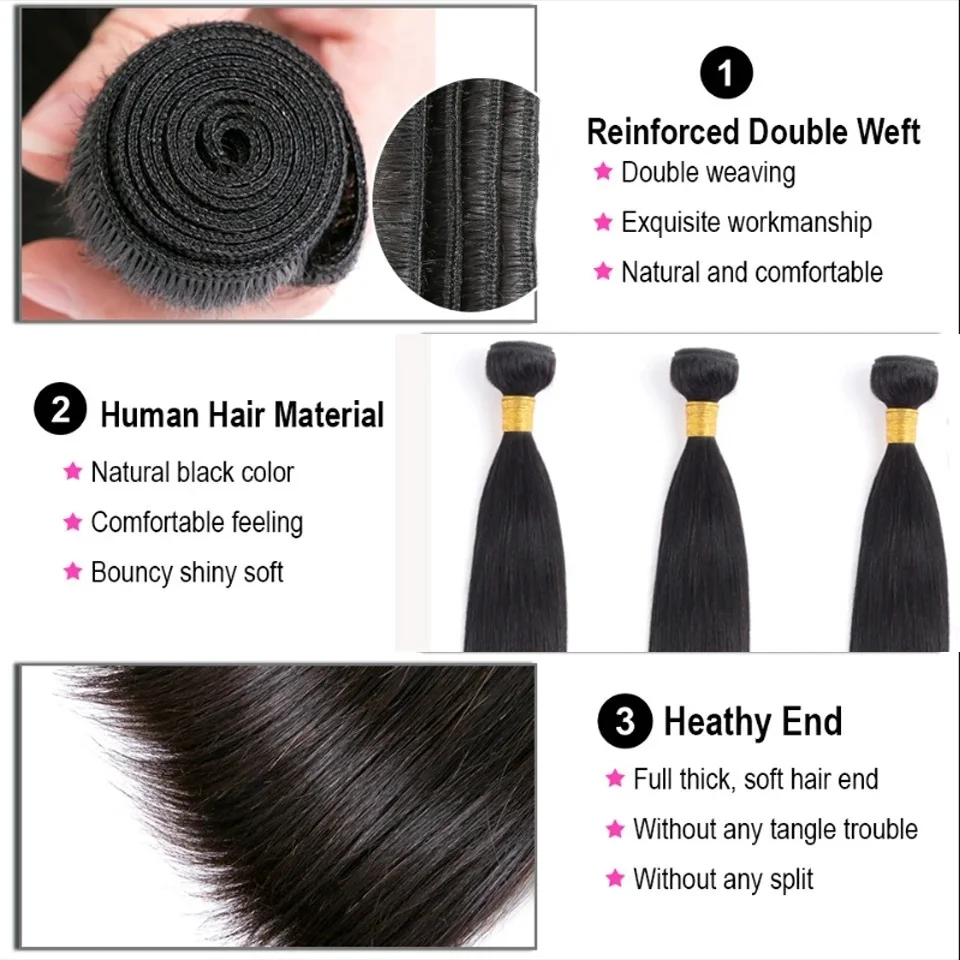 Menselijk Haar Bundels Steil Haar Weave 1/3/4 Bundels Deals 100% Onbewerkte Peruaanse Maagdelijk Haar Natuurlijk Zwart 1b Kan Worden Geverfd