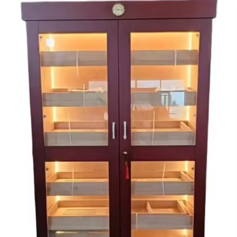 Electronic Spanish Cedar Cigar Humidor Cabinet with LED Light Includes Humidity Accessories