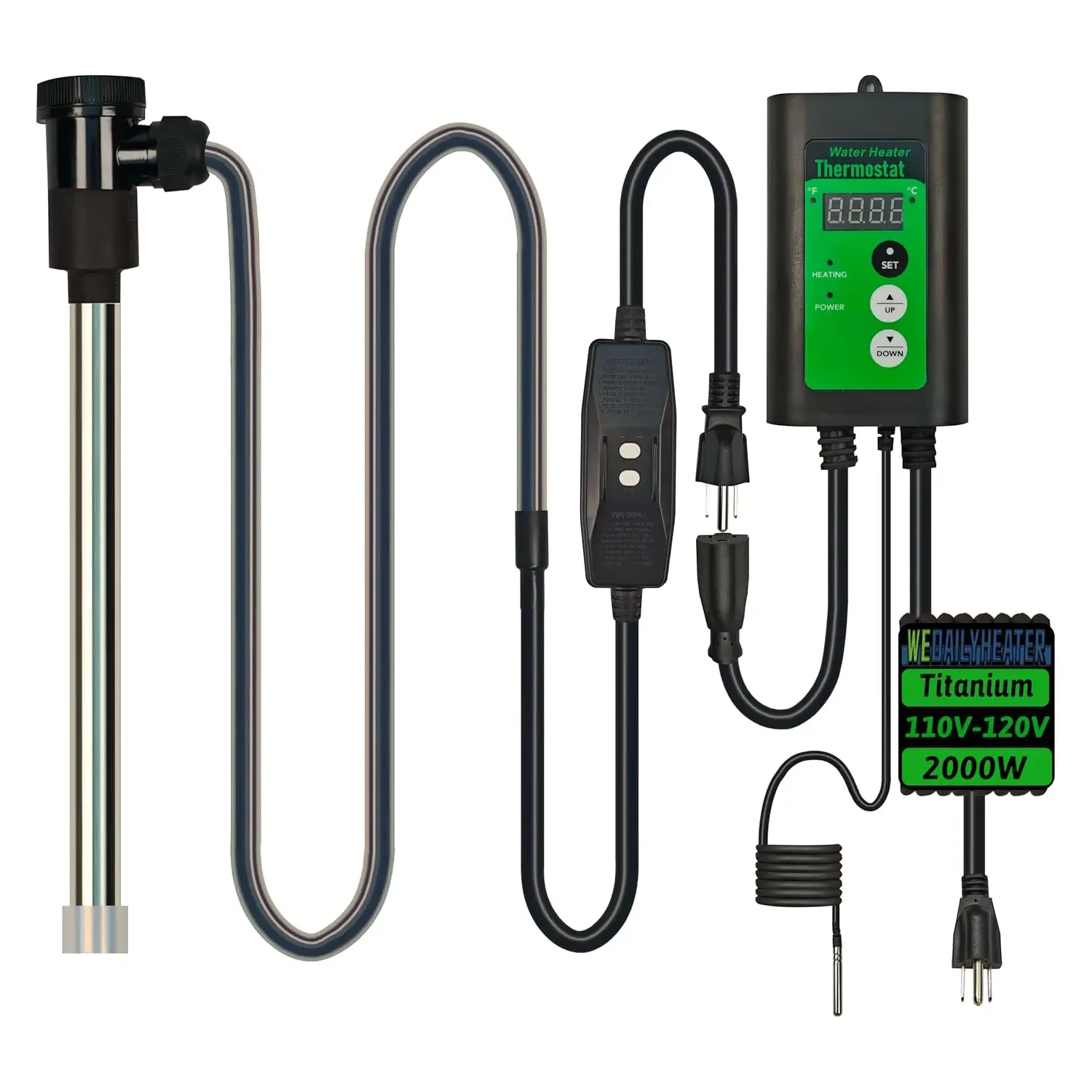 2000W Titanium Full-Submersible Water Heater for Above Ground Pool & Baptistry Pool – Portable Immersion Electric Water Heater w