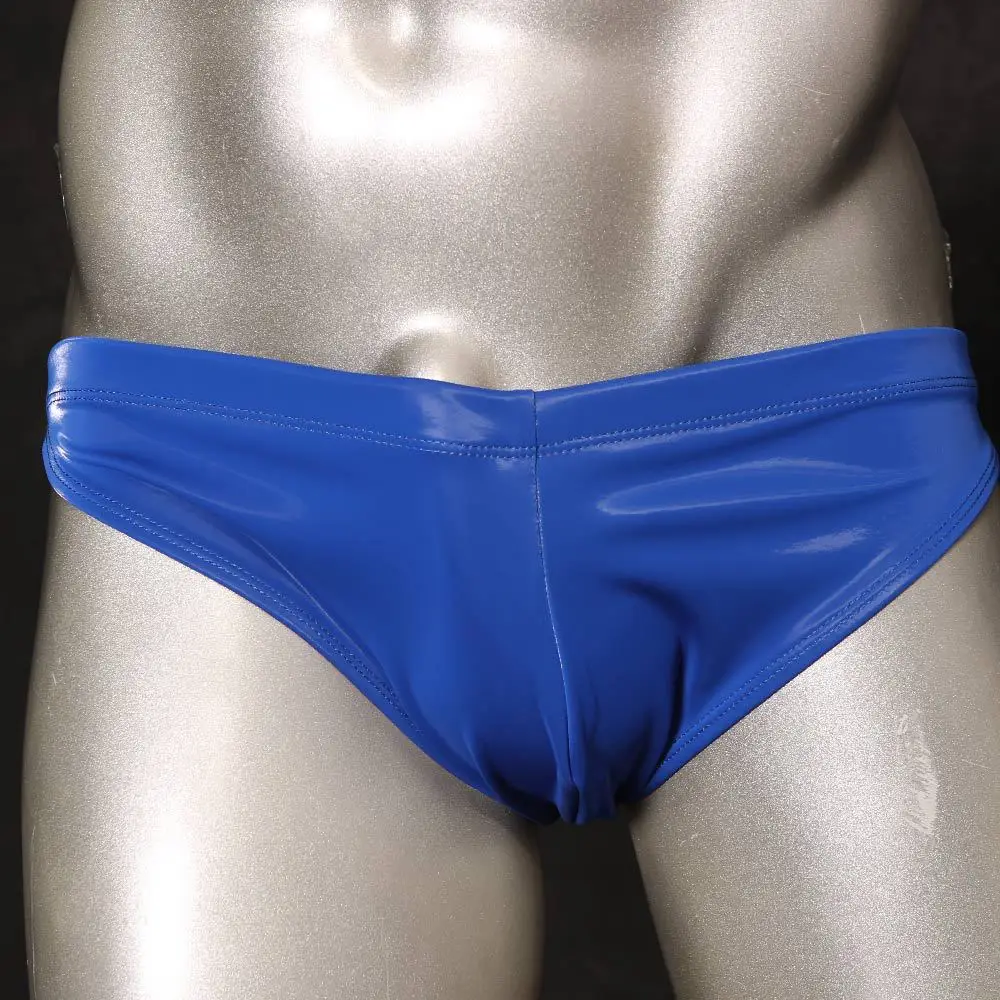 Men Low-Rise Plus Size Bright Faux Latex Leather Briefs PU Sharkskin Underwear U Convex Bag Stretch Package Hip Sexy Underwear
