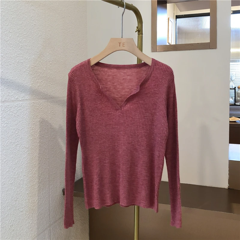 Pullovers Women Autumn V-neck Females S-5XL Knitted All-match Solid Korean Style Stretch Warm Elegant Slender Pullover Womens