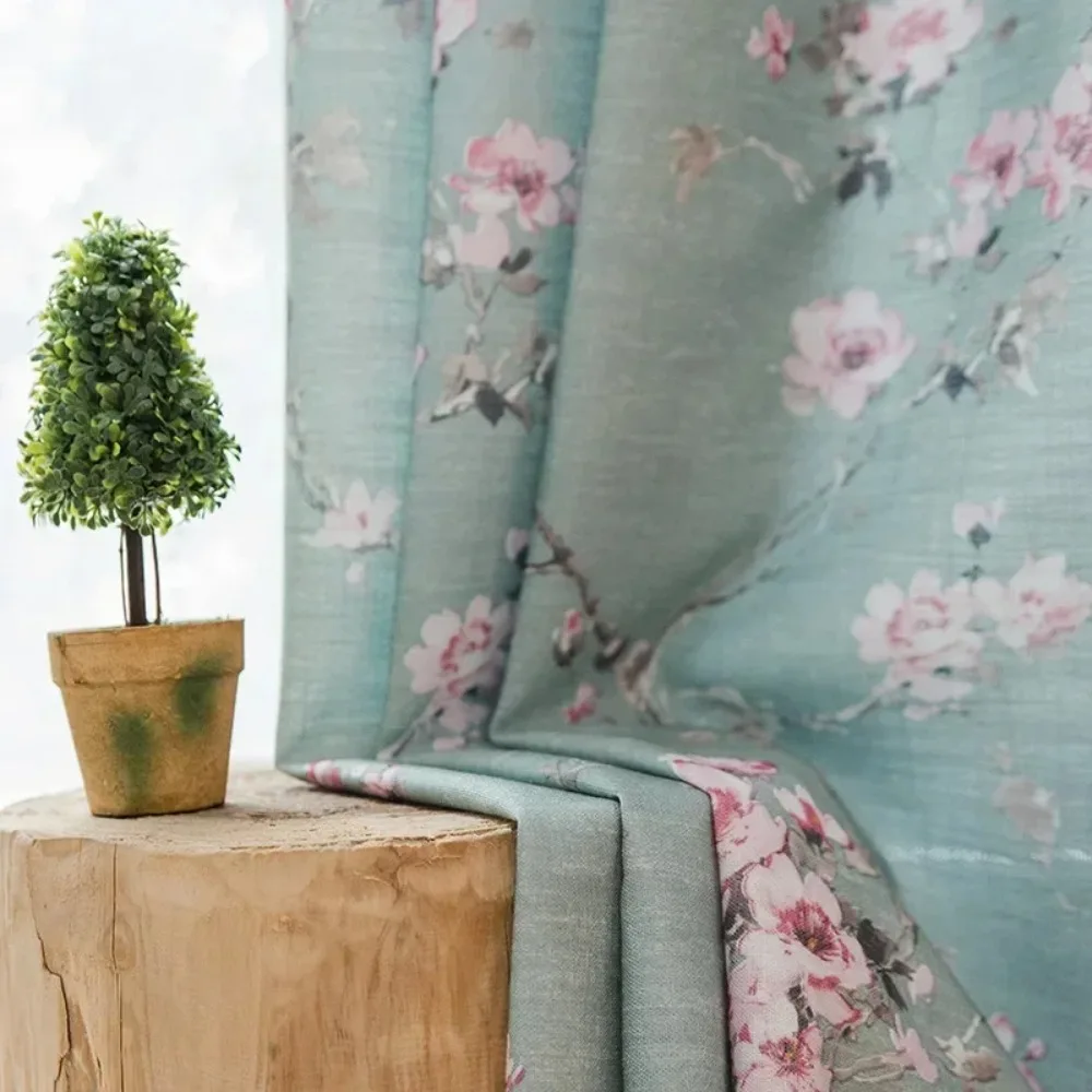 Garden Half Shading Shredded Flower Curtain Floor Window Flat Window Fabric Flower Green Curtains For Living Room Bedroom