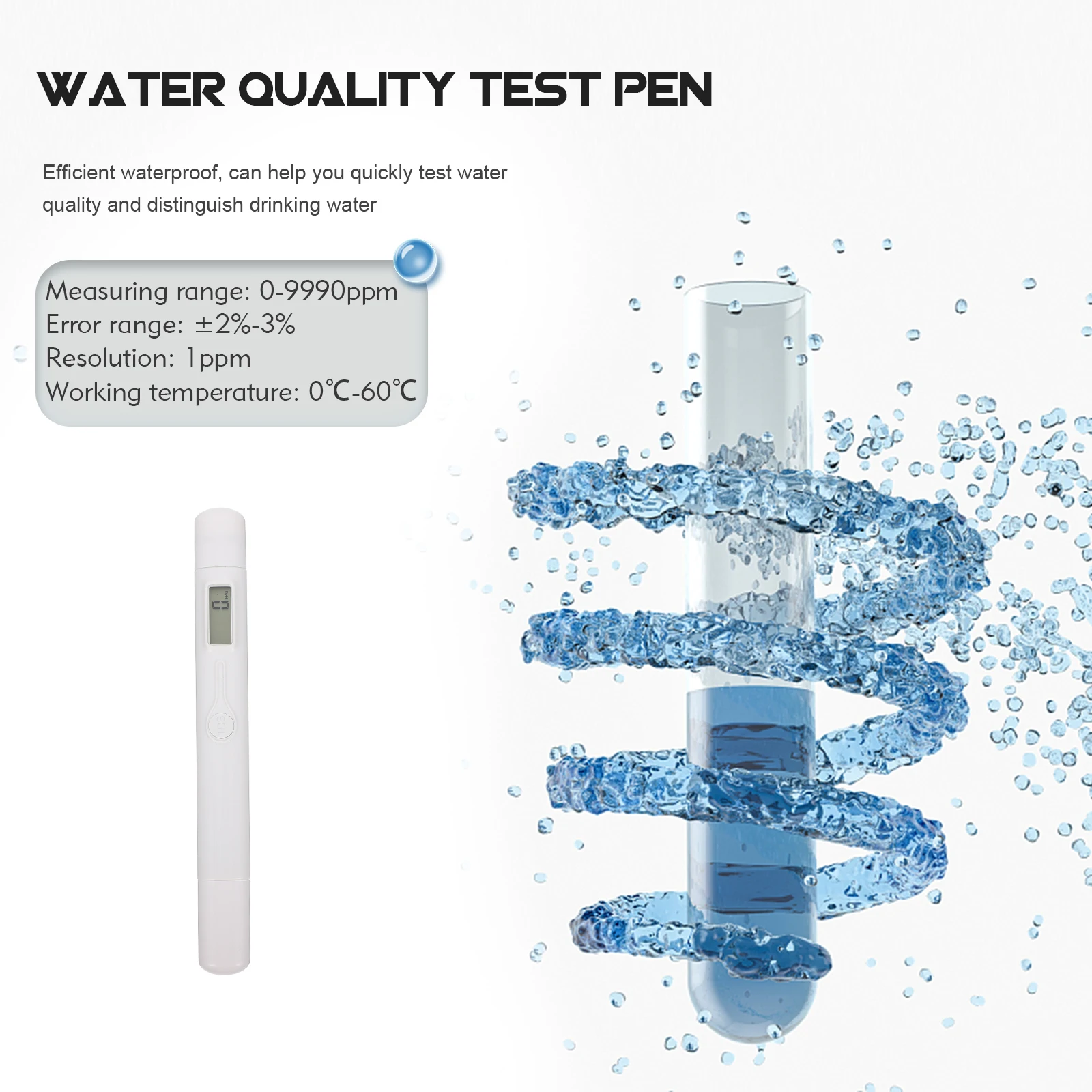 

1Pc Water Quality Testing Pen Portable Plastic Water Tester for Hydroponics Swimming Pools and Drinking Water
