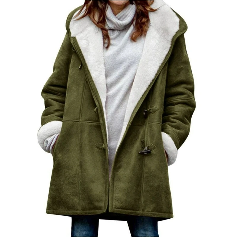 Cárdigan con botones informal de Color sólido estilo Harajuku Simple intelectual de invierno europeo americano abrigo cálido de longitud media con capucha para mujer