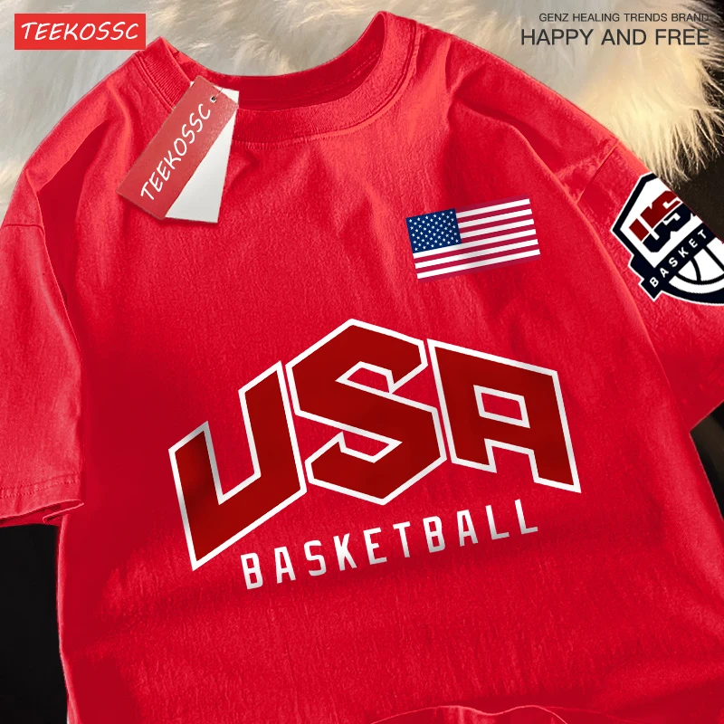 USA Basketballer Printed Street Casual T-Shirts Men Women Loose Oversized Clothing Cotton Short Sleeved Couple Asian Size S-5XL