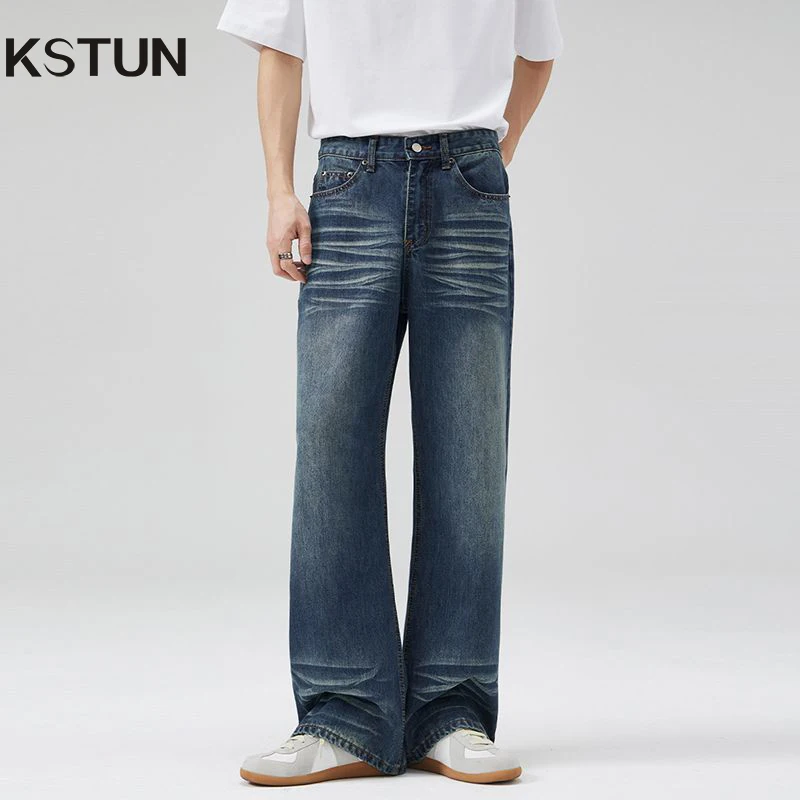 

KSTUN расклешенные джинсы, мужские джинсовые брюки с обрезкой ботинок, тонкие джинсы весна-лето 2024, джинсы в полный рост, брюки-клеш, винтажная уличная одежда