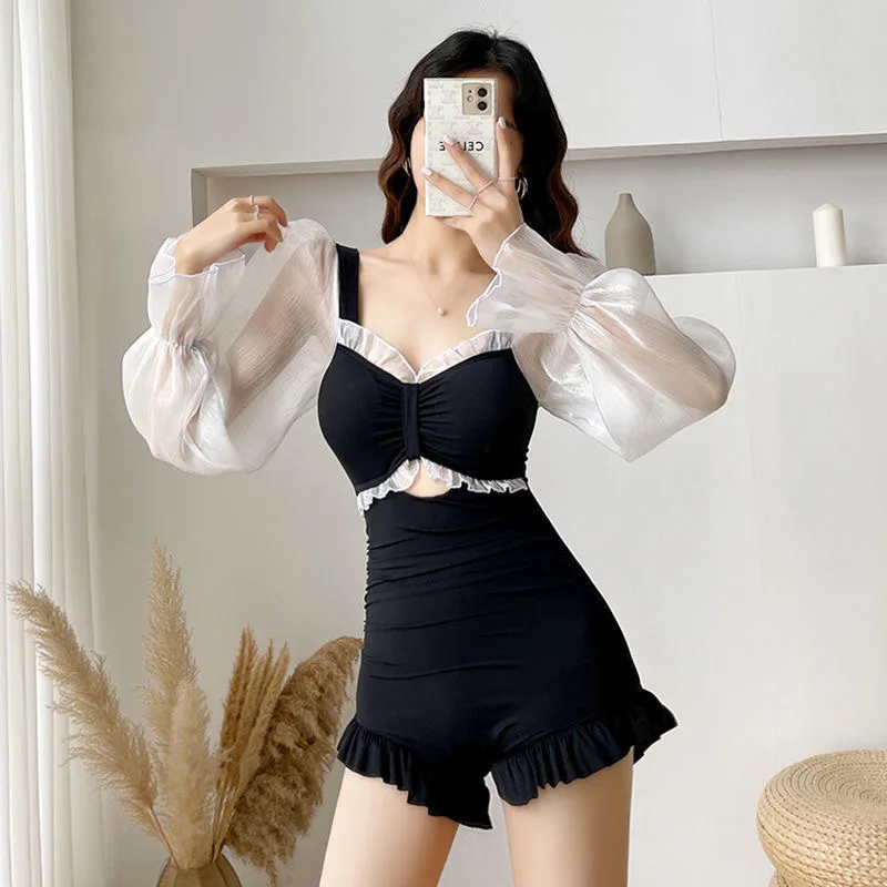New Swimsuit Women's One-piece Super Fairy Sexy Long Sleeved Conservative Cover Belly Slimming Soak Hot Spring Swimsuit