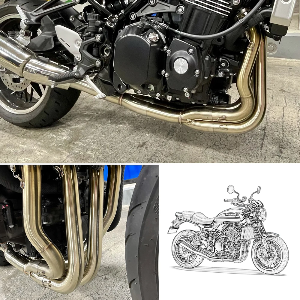 ل z900rs الانزلاق على الكوع دراجة نارية نظام العادم الكامل رأس ربط الأنابيب أنبوب العادم الهروب موتو #2