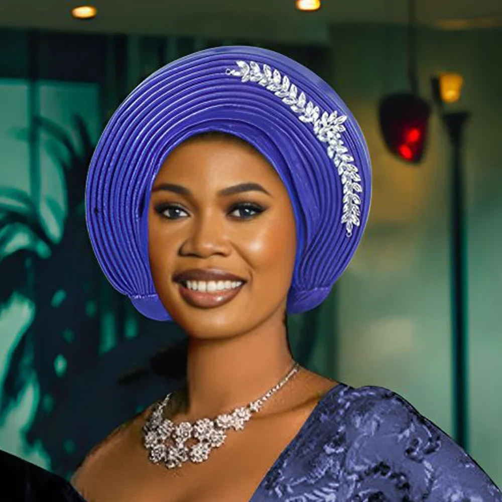 الزفاف متعدد الطبقات قبعة عمامة أشرطة رأس الأفريقية مطوي أغطية الرأس كريستال نيجيريا ربطة الرأس السيارات Gele بونيه مسلم الحجاب بالفعل #1