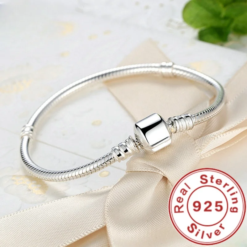 

Original Fine Jewelry 925 Sterling Silver Charm Bracelet Soft and Smooth Snake Bone Bracelet for Women
