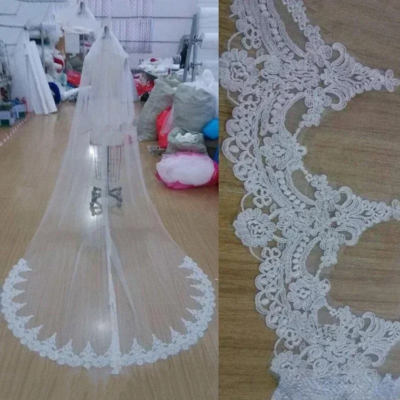 

White Ivory Cathedral Length 3M Wedding Veils One Layer Lace Bridal Accessories Veil with Comb