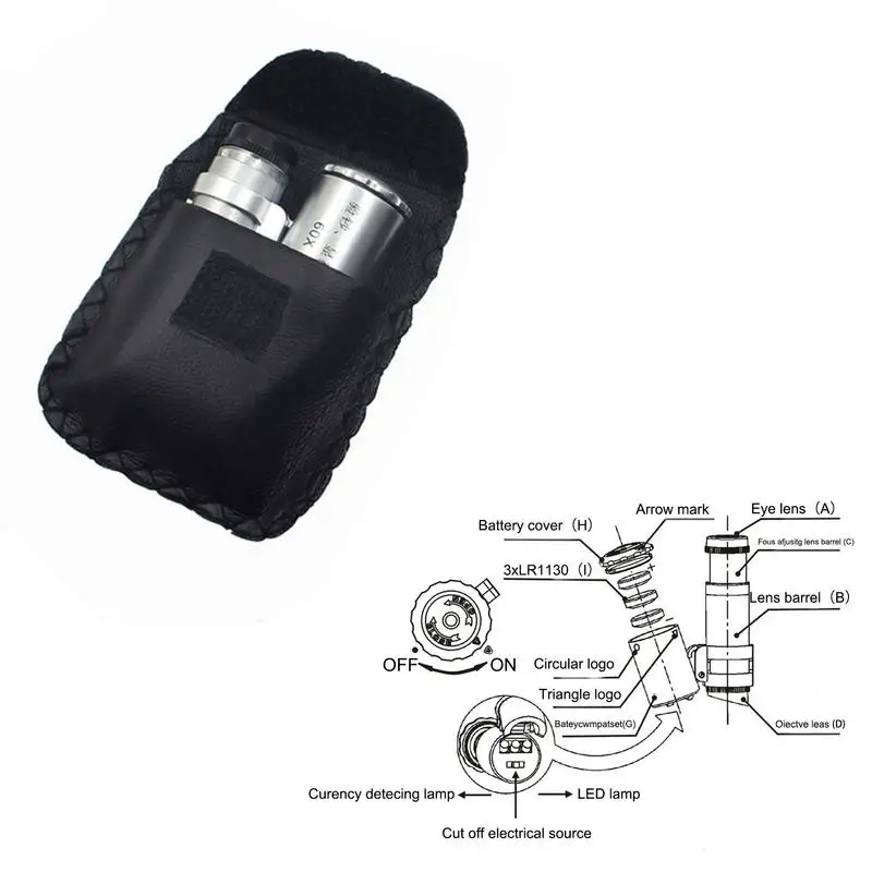 Imagem -04 - Microscópio Iluminado Portátil Lupa de Joalheiro Portátil com Luz Led Mini Lupa de Bolso para Casa e Escritório 60x