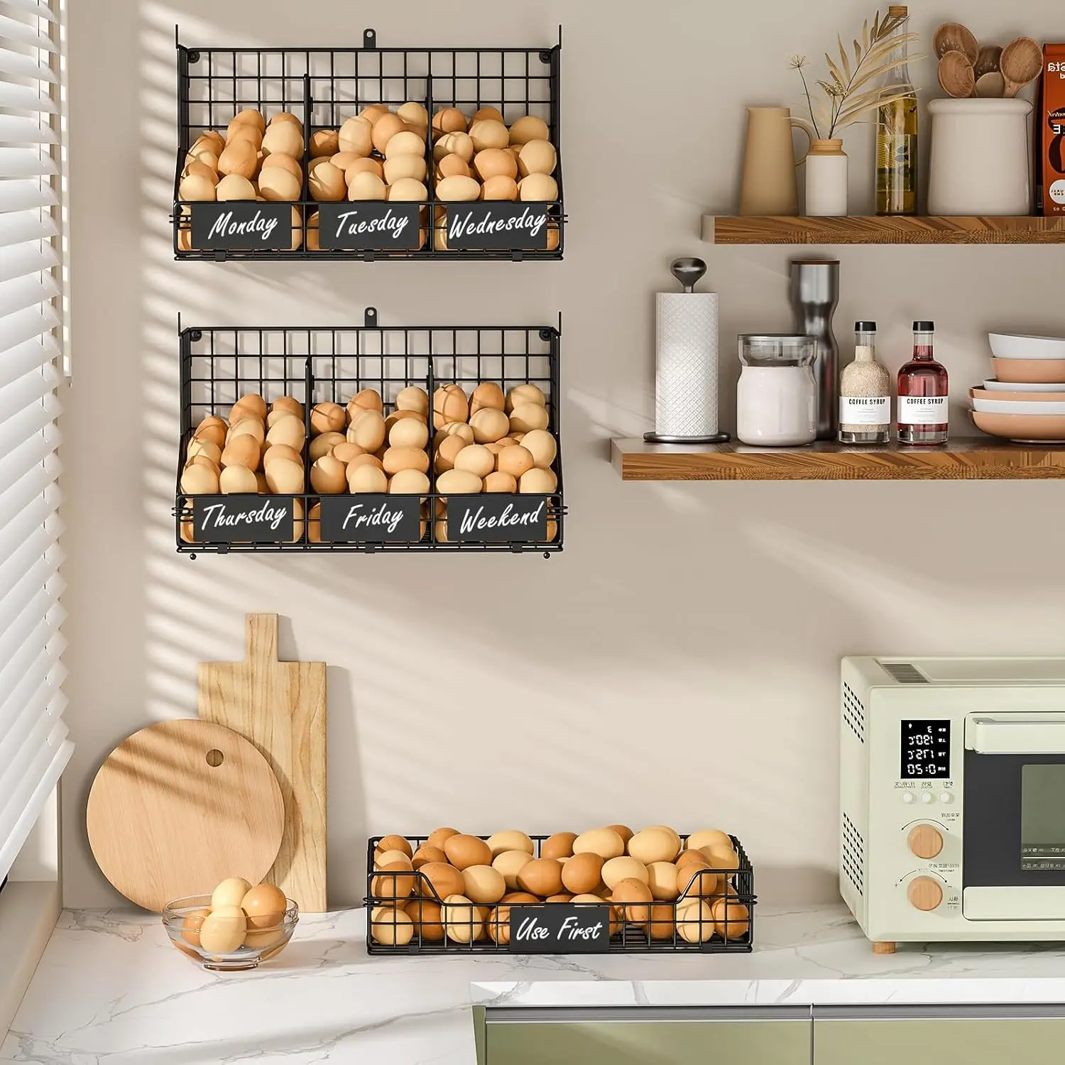 Three-layer egg rack with label separation Separable eggs Stackable steel wire basket Wall-mounted egg dispenser