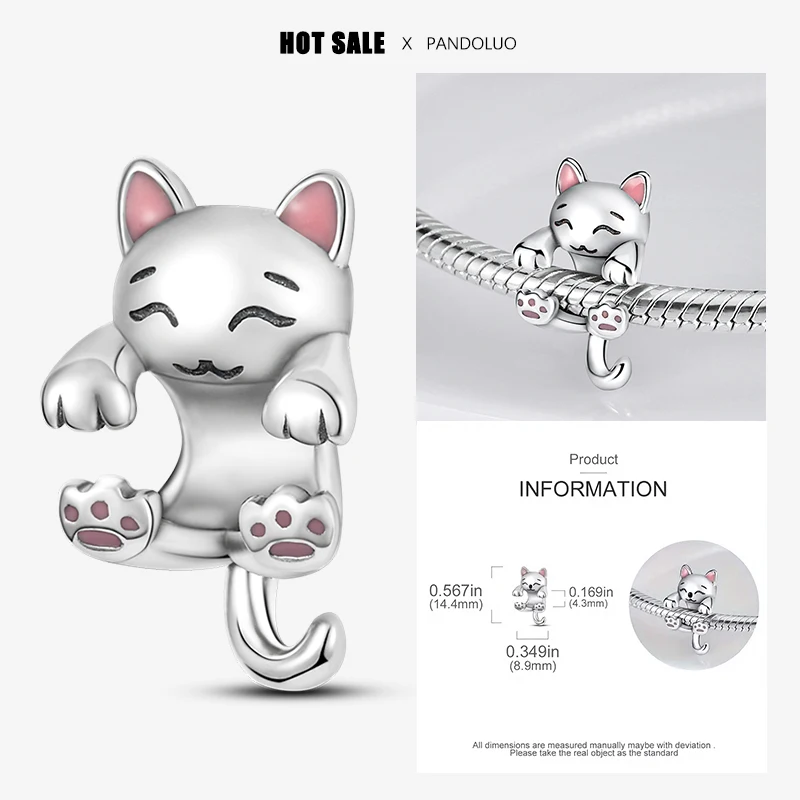 2024 Hot Sale Exquisite Cute Little Kitten Charm Beads Fits Pandora Bracelet For Women Silver Pendant Beads Jewelry Gift