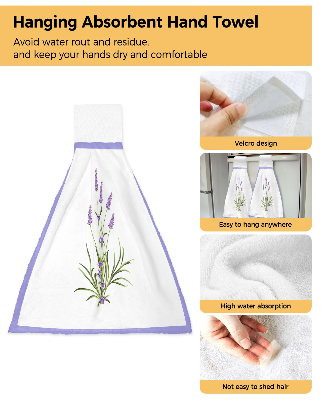 Toalhas de cozinha Quick Dry Microfiber, Toalha de mão absorvente macia, Lavanda flor roxa, Toalha de mão romance