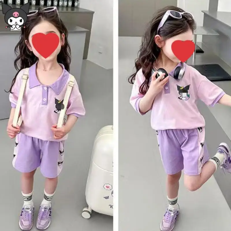 

Hello Kitty Kuromi аниме комплект для девочек мультфильм Kawaii Sanrio новые летние шорты с короткими рукавами спортивный повседневный комплект модный милый мягкий